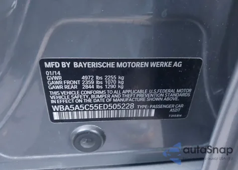 2014 BMW 528I from USA, damaged, VIN WBA5A5C55ED505228